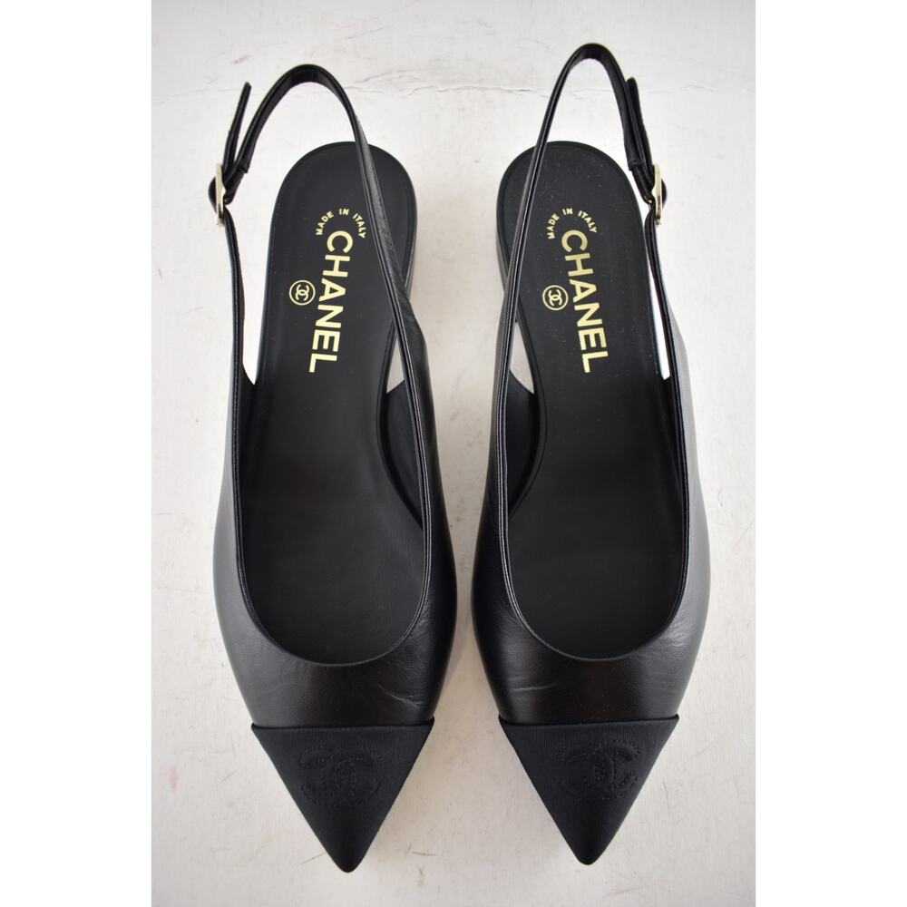 Chanel 24A Black Leather CC Logo Coco Sling Slingback Pointed Ballet Flat 38.5 - Picture 12 of 16